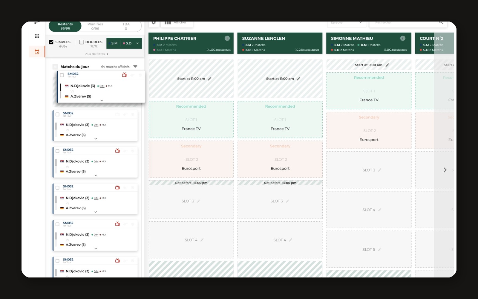 Roland-Garros (FFT): Scheduling a Grand Slam from one screen